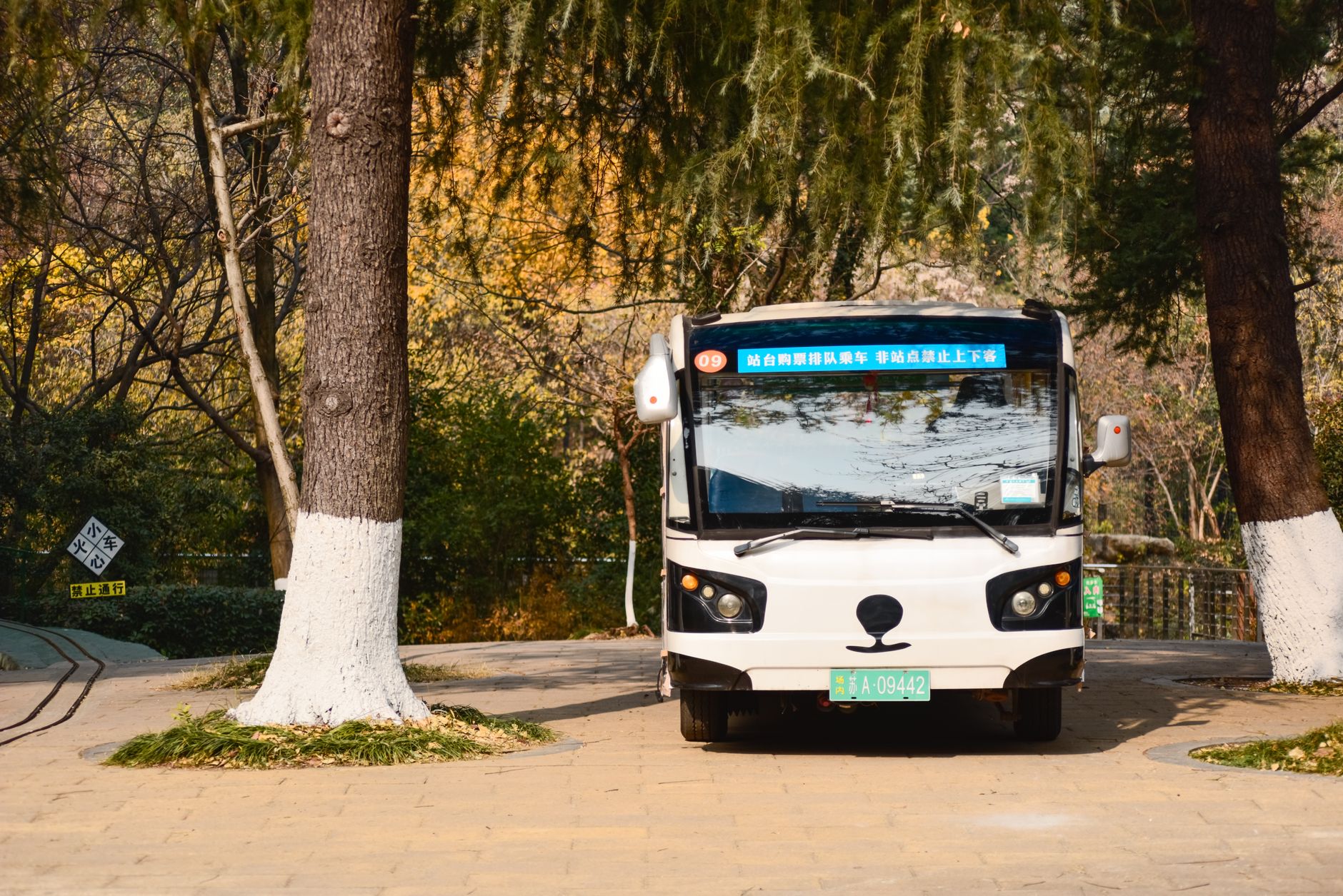 Autonomes Fahren im ÖPNV: elektrischer Shuttlebus ohne Fahrer an einer Haltestelle